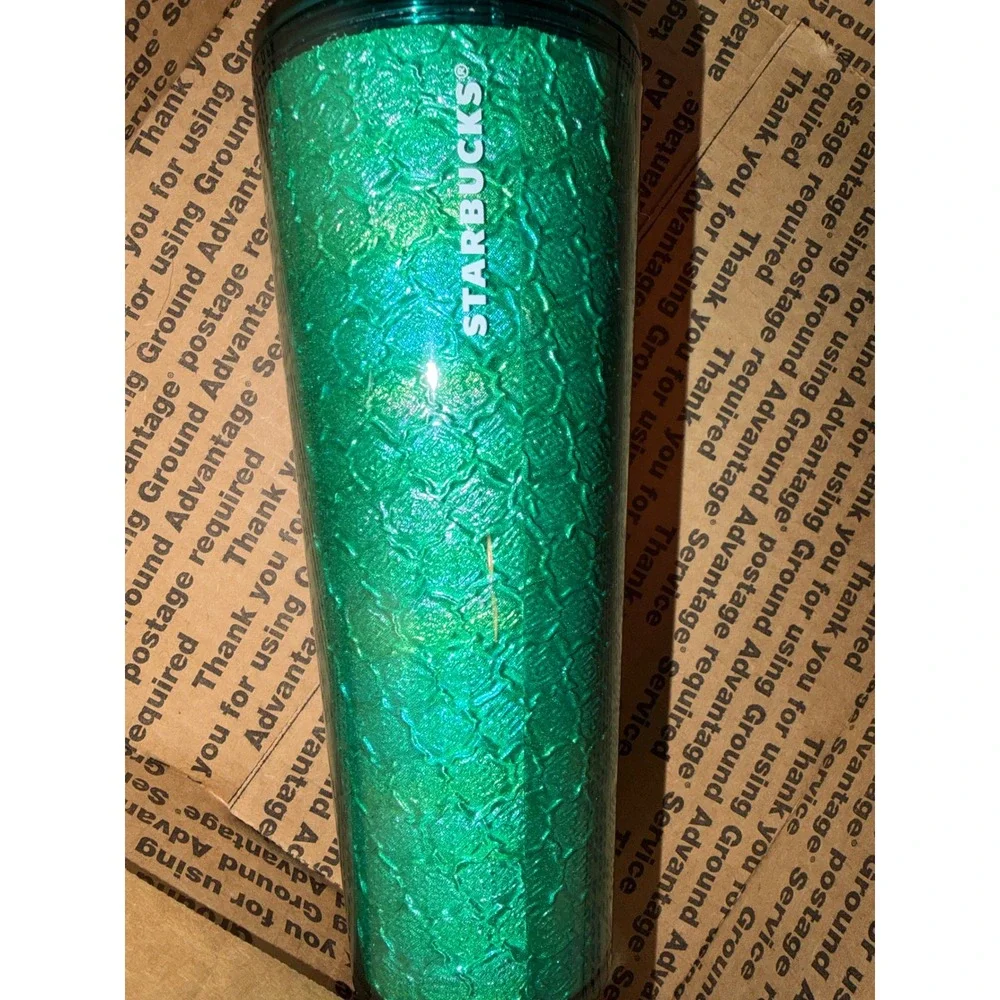 Starbucks Cold Cup Tumbler 24oz Iridescent Scale Texture Mermaid Topper green